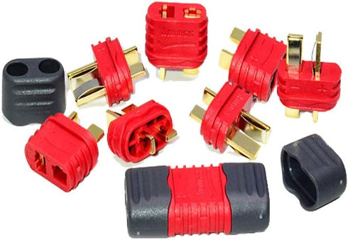 10 Pairs Amass T-Plug Connector Anti-Slip Male and Female Connector Adapters with Caps for RC LiPo Battery Motor ESC Controller...