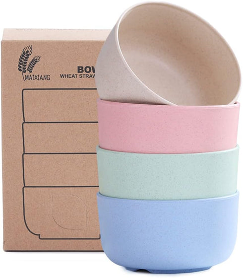 Wheat Straw Bowls 14oz Set of 4 - Unbreakable Cereal and Salad Bowl for Kids and Adults - Eco-Friendly Bowls for Snack, Soup and Dessert - Microwa...