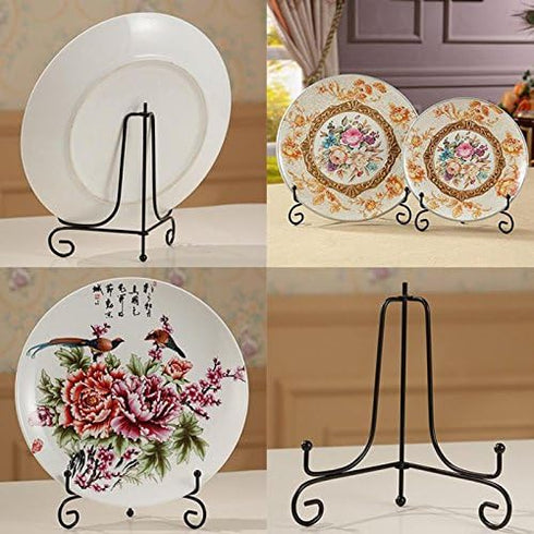 Iron Display Stand, 4 to 12 Inch Easel Classic Bowl Plate Photo Frame Book Artwor Decorative Plates Tablets Black for Displaying Pictures Plates B...