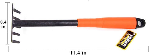 Finder Garden Hand Rake, Steel Garden Cultivator Tools Portable Black and Orange Small Rake with Anti-rust Comfortable Handle and 5 Tines, Mini Fl...