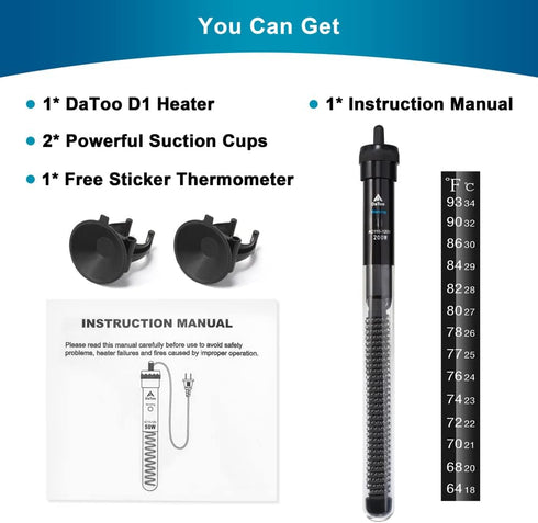 Aquarium Heater Adjustable 200W Submersible Fish Tank Heater with Electronic Chip Thermostat Suitable for Marine Saltwater and Freshwater...