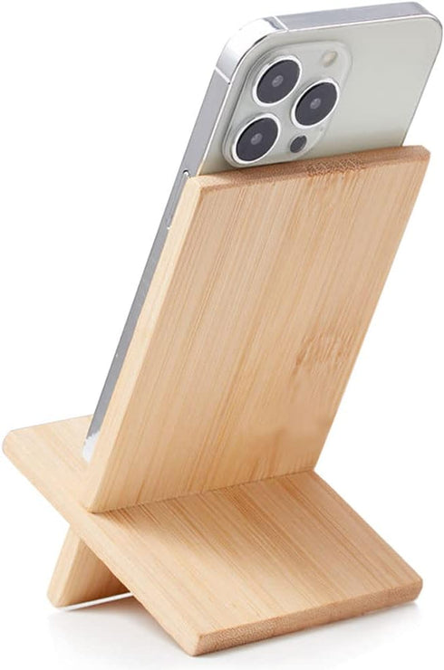 Bamboo Cell Phone Stand with Charging Hole, Detachable Wood Mobile Phone Holder for Desk Tablet Stand Wooden Desktop Dock Cradle for iPhone iPad S...