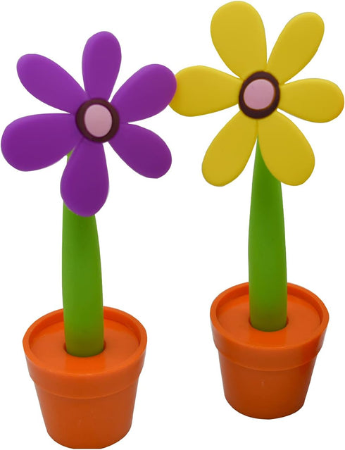 Maydahui 8PCS Flower Ballpoint Pens with Plant Pot Stand on Desk Set Cute Creative Design Colorful for Student Party Valentine's Day(Black and Blu...