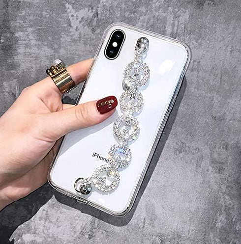 BONITEC Jesiya for iPhone Xs Max Case Clear Bracelet 3D Glitter Sparkle Bling Strap Luxury Shiny Crystal Rhinestone Diamond Silver Chain Protectiv...