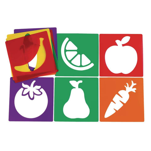 Colorations Fruit & Vegetable Shapes Stencils for Kids, 8 inches, Jumbo, Sturdy, Quality, Washable, Paint, Draw, Spray, Classroom, Arts & Crafts, ...