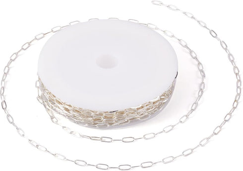 Craftdady 16.4 Feet Silver Paperclip Link Chain Brass Soldered Oval Cable Cross Chain 6x2.6mm with Spool for Jewelry Pendant Necklace Bracelet Mak...