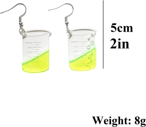 Funny Beaker Dangle Earrings - Acrylic Measuring Cup Potion Bottle Charms Drop Earrings for Halloween Mad Scientist Costume Jewelry...