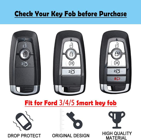 Car Key Fob Cover,Compatible with Ford F-150 F-250 F-350 Ecosport Edge Explorer Fusion Mustang Key Fob Silicone TPU Protective Case Holder Shell w...