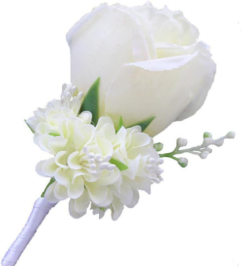 Boutonniere Buttonholes Groom Groomsman Best Man Rose Wedding Flowers Accessories Prom Suit Decoration Ivory...