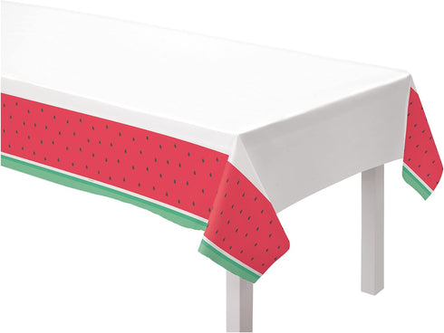 Amscan Tutti Frutti Plastic Table Cover - 54" x 102" (1 Pc) - Green, Red & White Rectangular Tablecloth - Perfect for Summer Parties & Events...