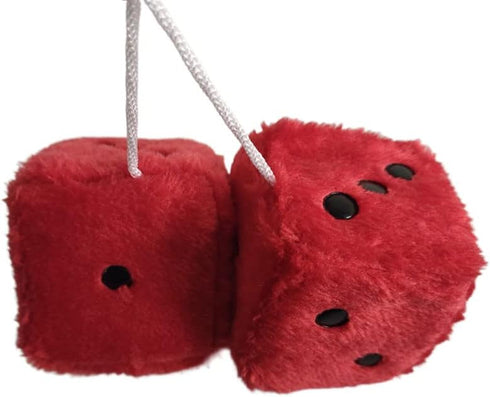 1 Pair Retro Dots Fuzzy Dice Car Mirror Hanging with Suction, Cubic Square Plush Dice Auto Rearview Mirror Dice for Car Ornament Decoration (Red)...