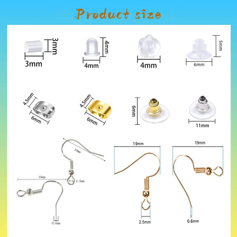 Olylkx 1100pcs Earring Backs, Earring Hooks, Earring Backings, Earring Back Pads Stopper for Making Findings Parts Jewelry DIY Supplies Kits...