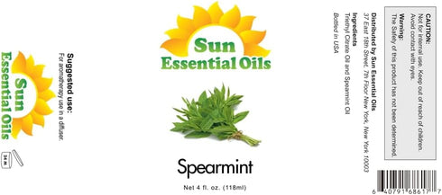 Sun Essential Oils - Spearmint Essential Oil - 4 Fluid Ounces - Spearmint Oil - Spearmint Aromatherapy Oil - Spearmint Essential Oil for Diffuser ...