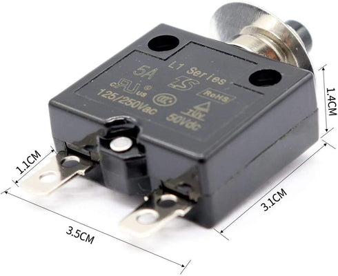 5PCS 125-250V AC 50V DC Push Button L1 Series Manual Reset Thermal Circuit Breaker 5A...