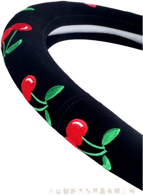 Automotive Cherry Car Accessory Embroidery Cute Women Handmade 15 inch Car Steering Wheel Cover (Green)...