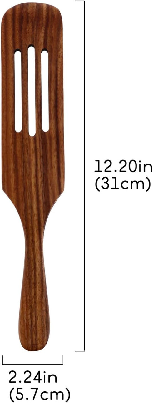 ABOOFAN Slotted Spurtle Set, Wooden Kitchen Utensils Set 31cm Wooden Spoons Utensils for Cooking Stirring Salad Mixing Serving Spurtles Kitchen To...