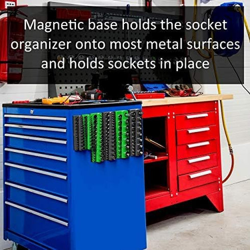 Olsa Tools Magnetic Socket Organizer | 1/4-inch Drive | SAE | Green | Holds 26 Sockets | Professional Quality Tools Organizer...