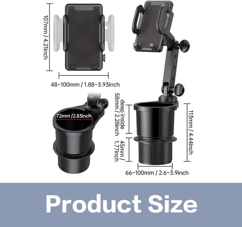 Car Cup Holder Phone Mount, Universal Auto Cell Phone Stand with Drink Expand Cup Holder,2 in 1 Multifunctional Car Cup Holder Expander with 360° ...