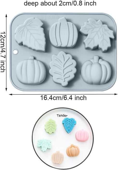 2 Pack Harvest Thanksgiving Themed Silicone Cake Molds 6 Cavity 3D Autumn Pumpkin Maple Leaves Mould Tray DIY Baking Fall Décor Tools for Chocolat...