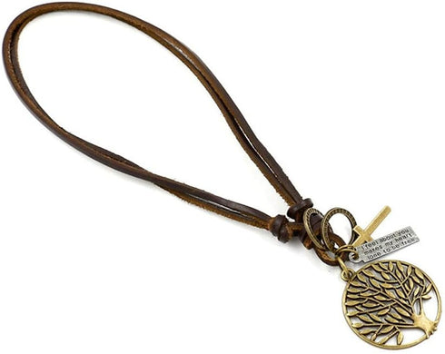 Tree of Life Pendant Necklace Leather Cross Circle Pendant Leather Cord for Women Men Adjustable Tree of Life Leather Cord Pendant Jewelry...