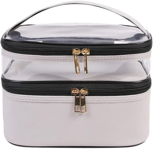 FITINI Makeup Bags Double Layer Travel Storage Cosmetic Cases Make up Organizer Toiletry Bags Water-resistant for Women Makeup Brush Bag,Gray...