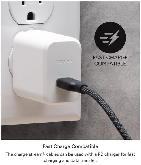 mophie Charge Stream USB-A to USB-C 1m/3ft Silicone Cable - Braided Enduraflex Design, 15W Fast Charge Compatible, & Ultra-Durable Build...