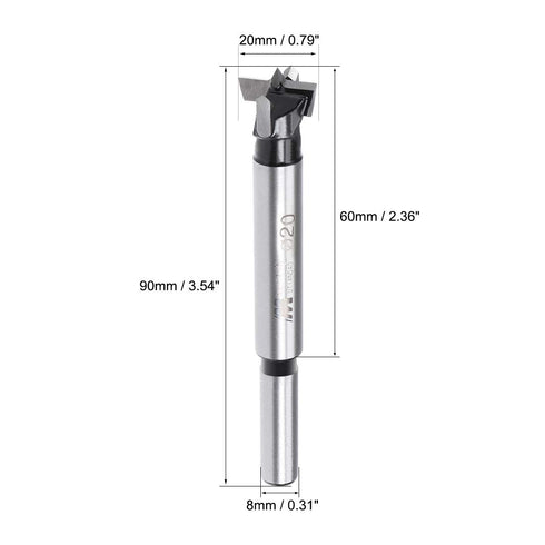 uxcell Forstner Drill Bits 20mm, Tungsten Carbide Wood Hole Saw Auger Opener, Woodworking Hinge Hole Drilling Boring Bit Cutter (Black, Silver Ton...