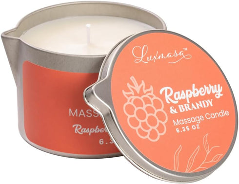 Natural Soybean Massage Candles for Massage Therapy-Romantic Candles for SPA Treatment-Body Oil Candle for Relaxation 6.35OZ (Raspberry & Brandy S...