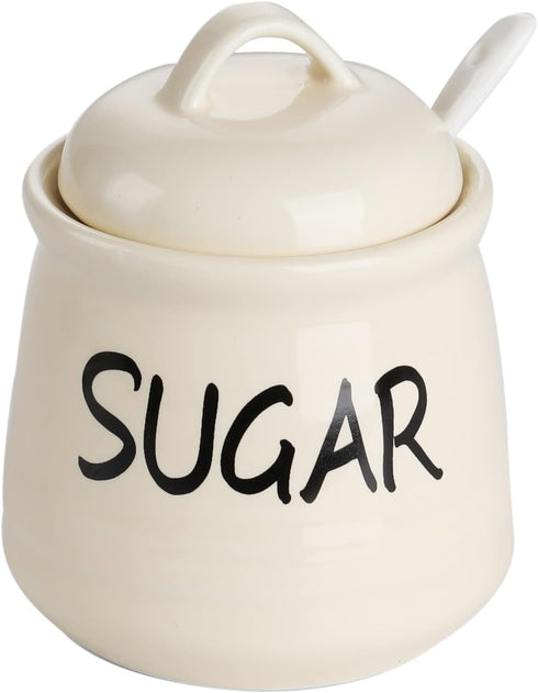 HAOTOP Porcelain Sugar Bowl with Lid and Spoon 12oz (Beige)...