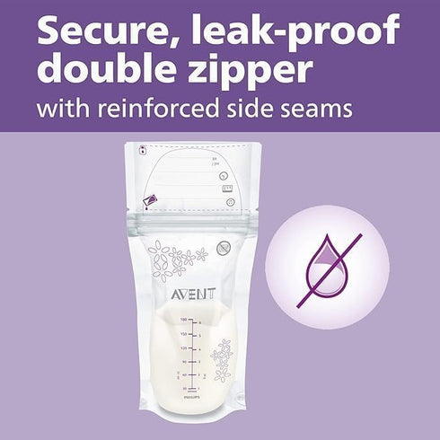 Philips AVENT Breast Milk Storage Bags, Clear, 6 Ounce, 50 Pack, SCF603/50...