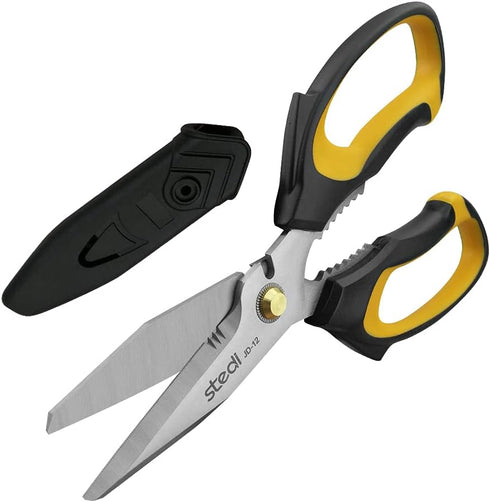 Stedi 8-inch Scissors Heavy Duty, Multipurpose Scissors, Stainless Steel Blade, with Small Serrations and Protective Cover, Comfortable Non-Slip H...