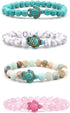 Pingyongchang 4pcs Sea Turtle Beads Bracelets Set,Elastic Natural Stone Stretch Lava Bracelet Anklet for Women Men,Supports the Sea Turtle Conserv...