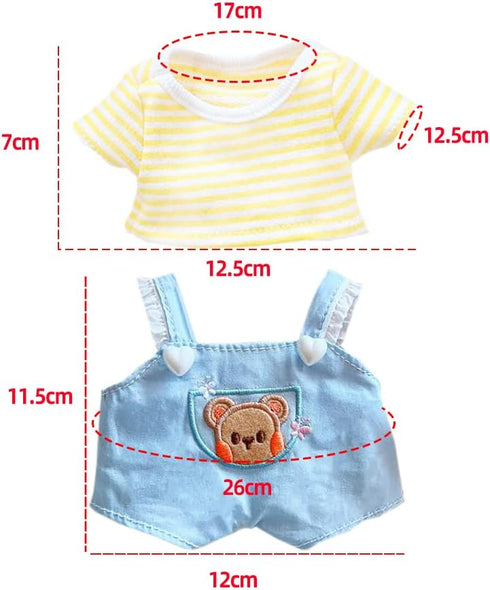 niannyyhouse 20cm Plushie Doll Clothes Bear Overalls Striped T-shirt Kpop Doll Clothing (Pink)...