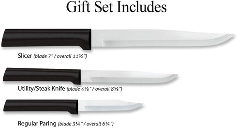 Rada Cutlery 3-Piece Housewarming Knife Gift Set, Made in USA, Black Handles...