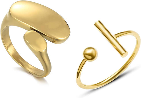 Chunky Dome Ring Stainless Steel Statement Rings for Women Teen Girls Irregular Geometric Rings Titanium Stackable Rings Adjustable Knuckle Midi R...