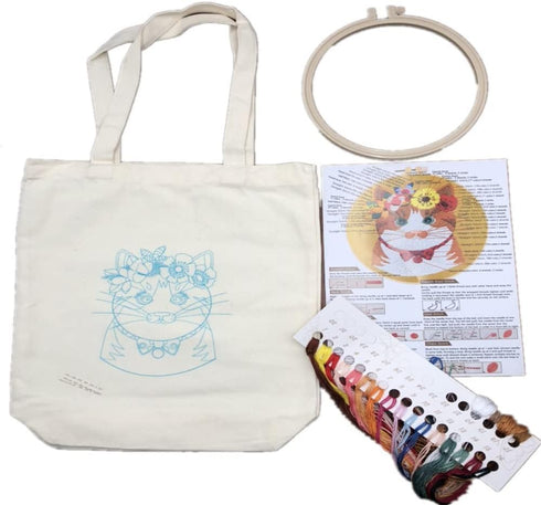 Gigicloud Embroidery Kit for Beginners Adults, Cartoon Animal Pattern Canvas Tote Bag DIY Canvas Bag Cross Stitch Kits Water-Soluble Printing DIY ...