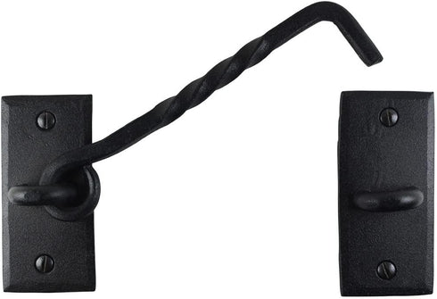 Renovators Supply Manufacturing Hook and Eye Latch 6.5 in. Black Wrought Iron Door Lock Latch/Gate Latch with Mounting Hardware...