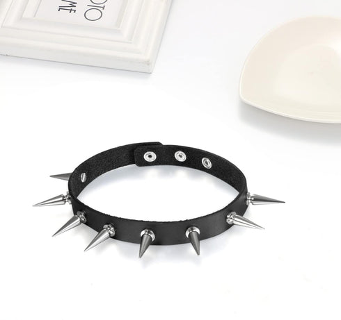 Flongo Gothic Black Rivet Leather Spiked Necklace Neckband Choker, Unisex Spike Studded Punk Rock Biker Wide Strap Leather Collar Necklace, Rivets...