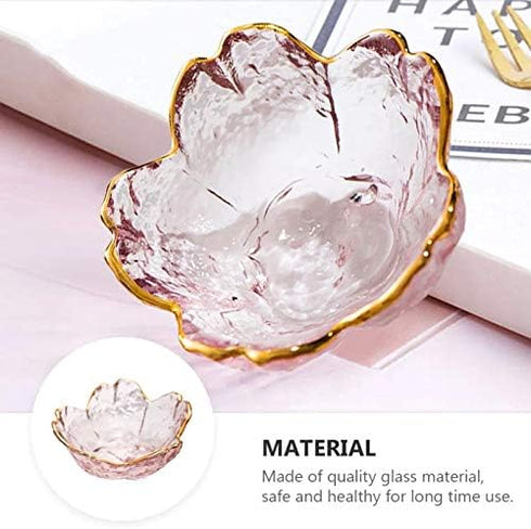 WILL Small Glass Dish Nordic Style Gold Inlay Glass Sauce Bowl Mini Japanese Cherry Blossoms Seasoning Plate For Ice Cream Fruit Sala...