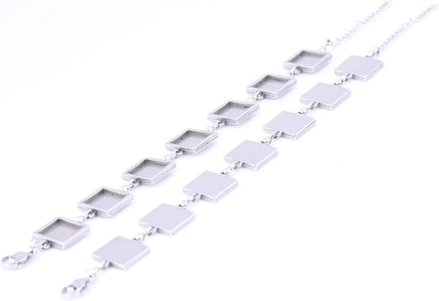 Reidgaller 5pcs Stainlesss Steel Bracelet Making Kit Fit 10mm Square Cabochon Bracelet Bezel Tray Blanks DIY Jewelry Accessories...