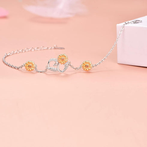 Cuoka Sunflower Anklet Bracelet 925 Sterling Silver Sunflower Ankle Jewelry Sunflower Mother Day Gift Summer Jewelry Gift For Women Girlfriend Dau...