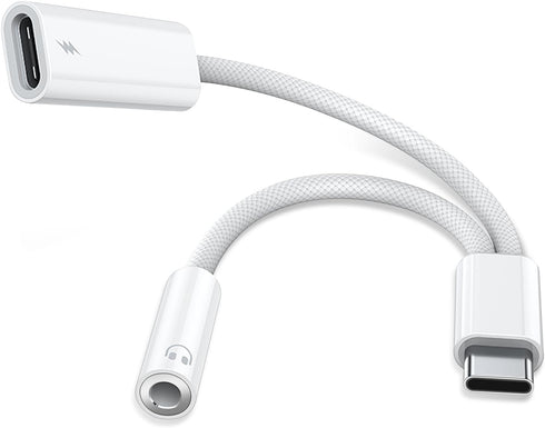 USB C to 3.5mm Audio Adapter with Charger, 2 in 1 USB C to 3.5mm Headphone Jack Hi-Fi DAC with PD 60W Charging Dongle Compatible with iPhone 15/15...