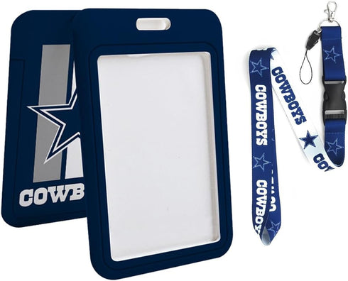 Football ID Badge Holder with Lanyard, Hard Plastic Key Card Work Badge Sleeve for Dallas Office, School, Factory, ID Credit Cards, Proximity Key ...