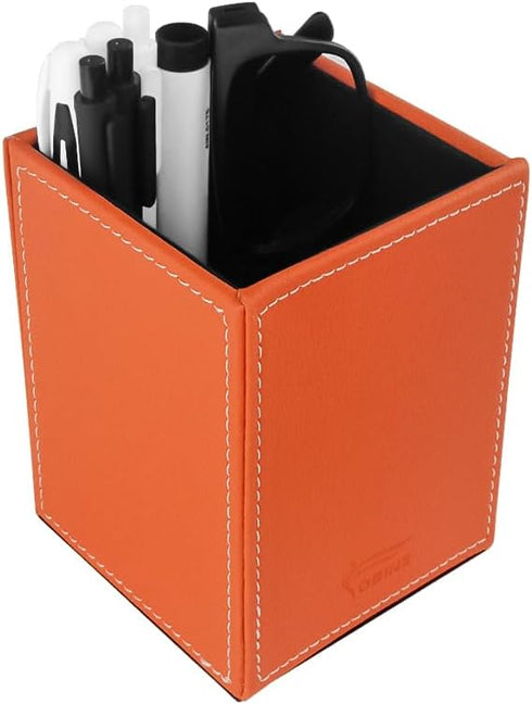 Pen Pencil Holder Cup Container PU Leather Desk Organizer Stand Decor Brush Scissor Holder Decoration Office Desk Home School (Orange, 3.54" x 3.5...
