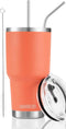 D·S 30oz Orange Tumbler Stainless Steel Insulated Travel Mug with Straw Lid Cleaning Brush (30oz Orange)...