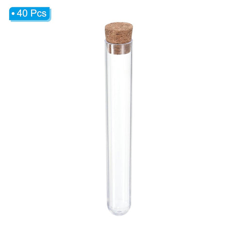 PATIKIL 9ml Plastic Test Tubes with Cork Stoppers, 40Pcs 100x15mm Tubes for Scientific Party Decoration Candy Bead Storage Bath Salt Lab Use, Clea...