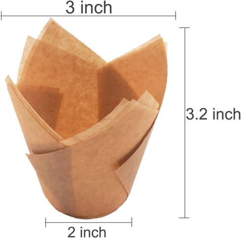 150pcs Tulip Cupcake Liners Natural Baking Cups Muffin Paper Liner Grease-Proof Wrappers for Wedding, Birthday Party, Standard Size, Natural Color...