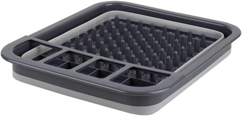Home Basics Silicone and Plastic Easy Storage Collapsible Dish Rack with Cutlery Holder (Grey)...
