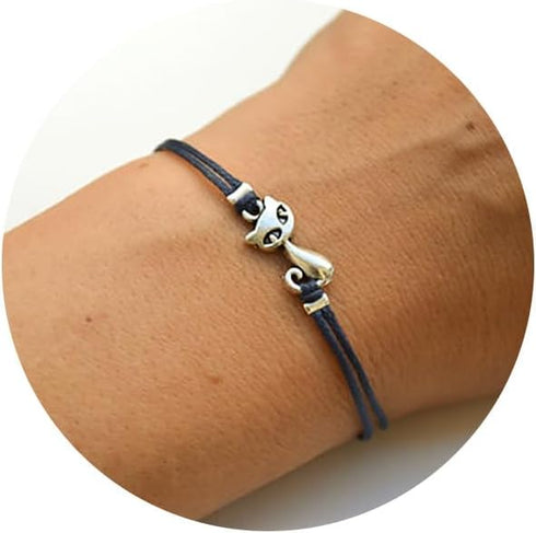 Olbye Cat Bracelet Black Hemp Bracelet Personalize Hand Chain Jewelry for Women...