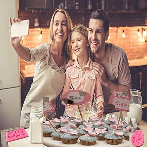 Flower Silicone Mold,7 Pack for Rose, Chocolate, Cake, Butterfly, Mini Bow, Cupcake, Jelly, Mini Muffins and Candy Making...